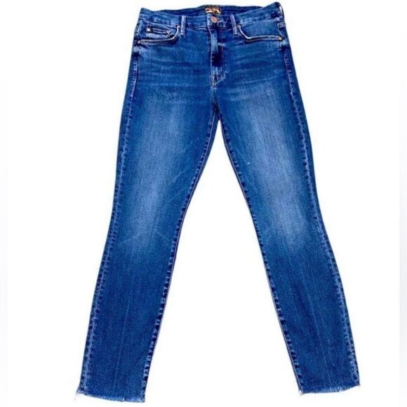 “Mother High-Waisted Looker Ankle Fray Walking on Coals Jeans 27x27 Stretch” - Picture 1 of 11